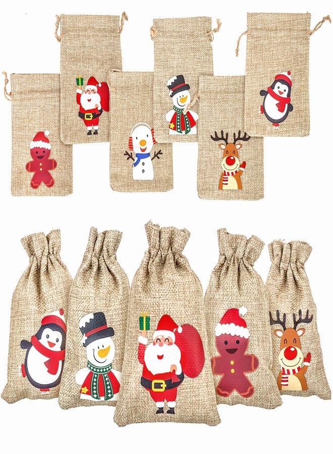 DERAYEE 12Pcs Christmas Jute Burlap Gift Bags with Drawstring, Small Craft Canvas Goodie Bags for Xmas Party Wedding Supplies (10 * 15 CM) - Image 1